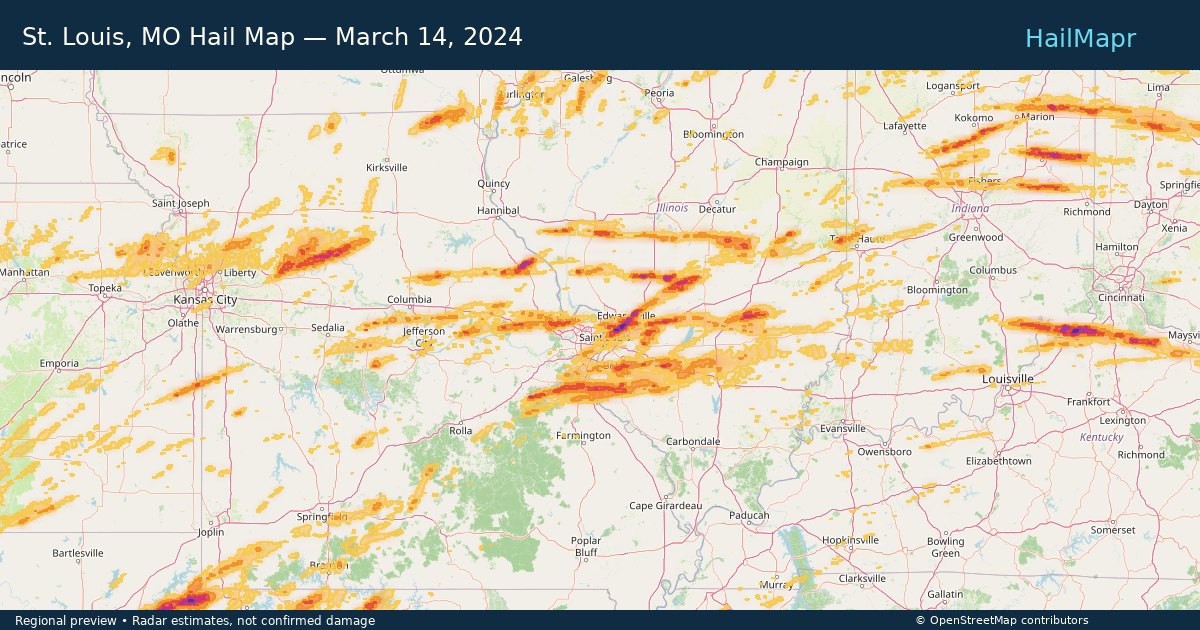 St. Louis, MO — March 14, 2024 — regional hail footprint preview