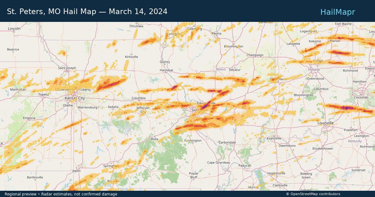 St. Peters, MO — March 14, 2024 — regional hail footprint preview