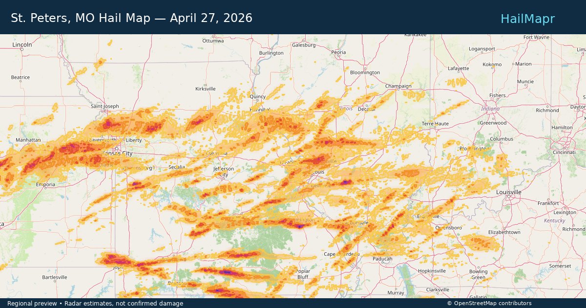 St. Peters, MO — April 27, 2026 — regional hail footprint preview