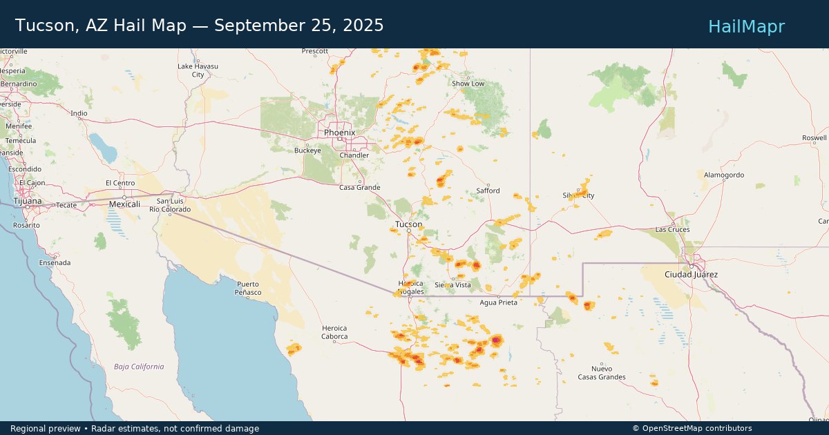 Tucson, AZ — September 25, 2025 — regional hail footprint preview