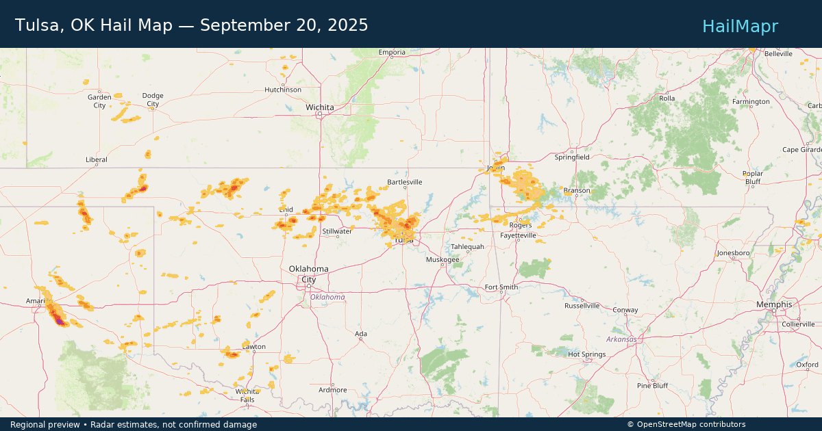 Tulsa, OK — September 20, 2025 — regional hail footprint preview