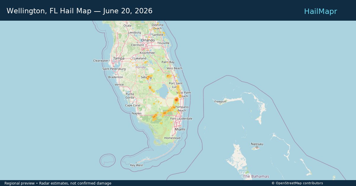 Wellington, FL — June 20, 2026 — regional hail footprint preview