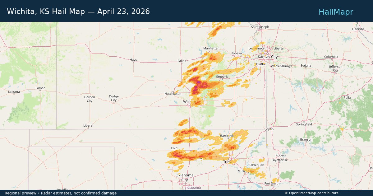 Wichita, KS — April 23, 2026 — regional hail footprint preview