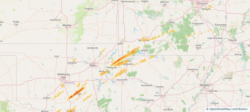 Bella Vista, AR — April 18, 2025 — regional hail footprint preview