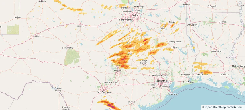 Belton, TX — April 30, 2025 — regional hail footprint preview