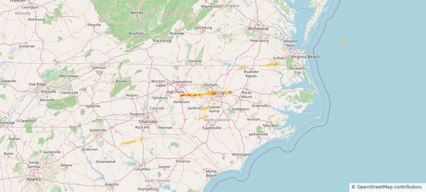 Cary, NC — April 22, 2025 — regional hail footprint preview