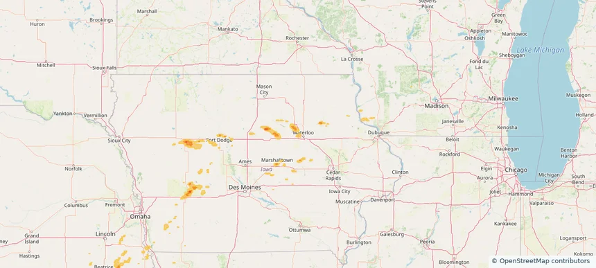 Cedar Falls, IA — April 23, 2025 — regional hail footprint preview