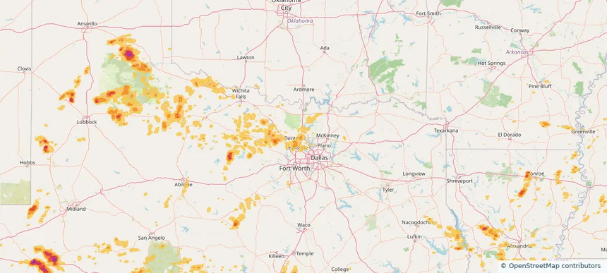 Denton, TX — April 22, 2025 — regional hail footprint preview