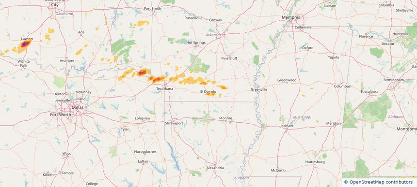 El Dorado, AR — April 26, 2025 — regional hail footprint preview