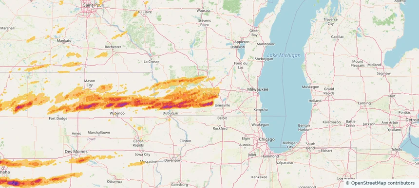 Fitchburg, WI — April 17, 2025 — regional hail footprint preview