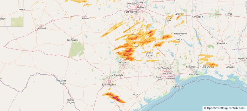 Georgetown, TX — April 30, 2025 — regional hail footprint preview