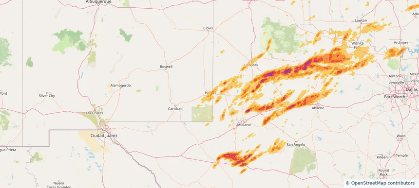 Hobbs, NM — April 29, 2025 — regional hail footprint preview