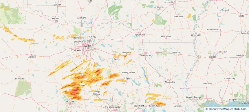 Kilgore, TX — April 30, 2025 — regional hail footprint preview