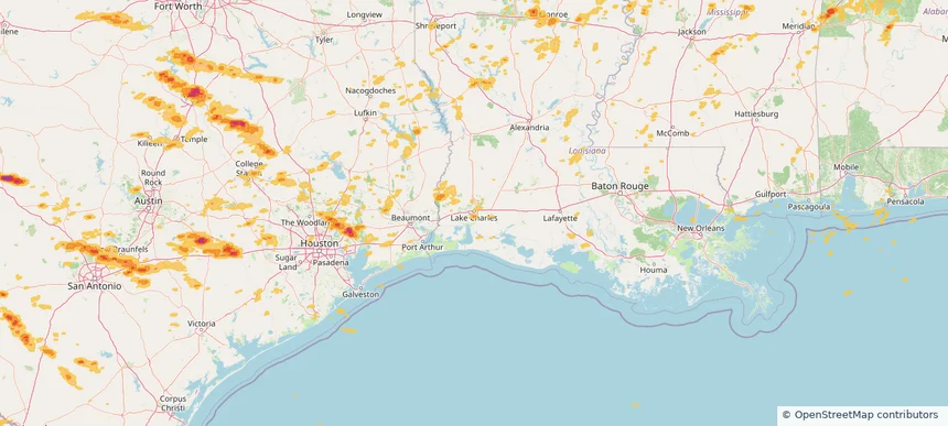 Lake Charles, LA — May 02, 2025 — regional hail footprint preview