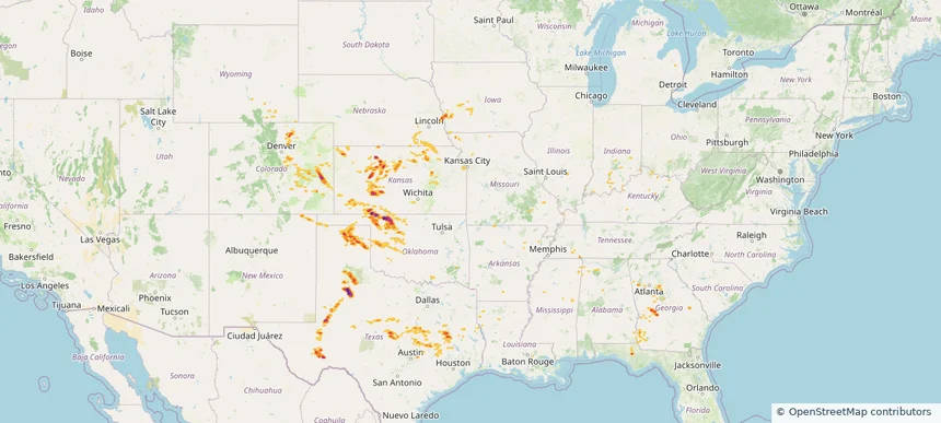 Historical Hail — 2025-04-24 — regional hail footprint preview