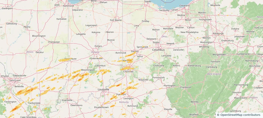 Middletown, OH — April 29, 2025 — regional hail footprint preview