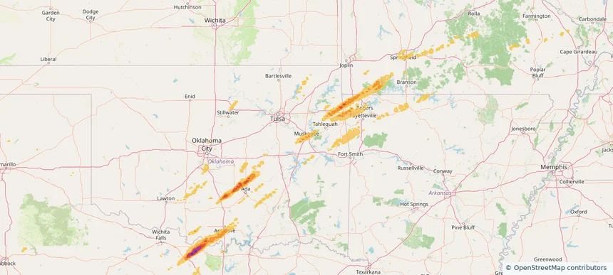 Muskogee, OK — April 18, 2025 — regional hail footprint preview