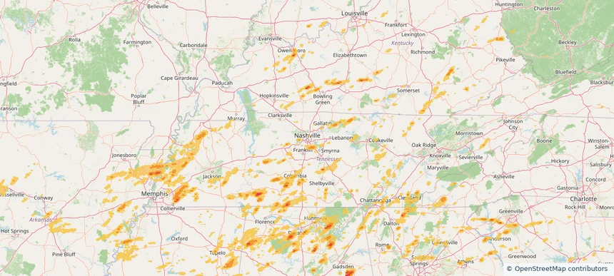 Nashville-Davidson metropolitan government (balance), TN — May 02, 2025 — regional hail footprint preview