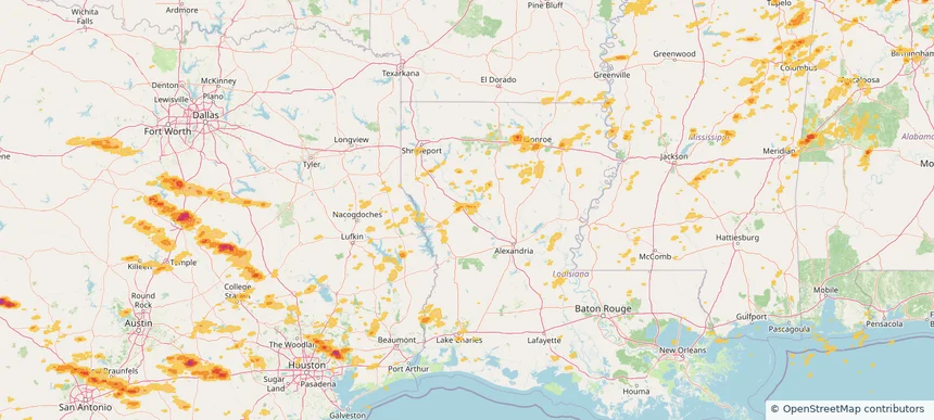 Natchitoches, LA — May 02, 2025 — regional hail footprint preview