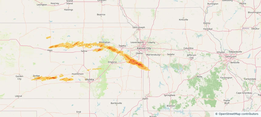 Ottawa, KS — April 16, 2025 — regional hail footprint preview