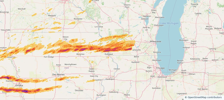Platteville, WI — April 17, 2025 — regional hail footprint preview
