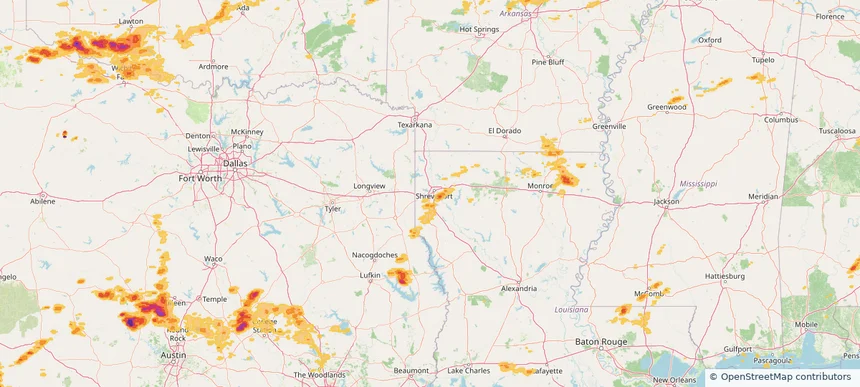 Shreveport, LA — May 01, 2025 — regional hail footprint preview