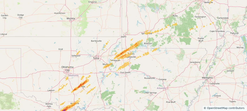 Siloam Springs, AR — April 18, 2025 — regional hail footprint preview