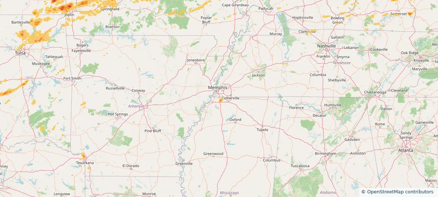 Southaven, MS — April 29, 2025 — regional hail footprint preview