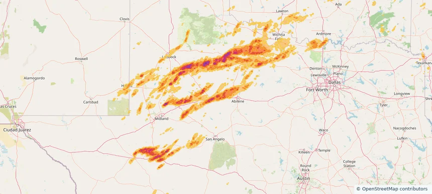 Sweetwater, TX — April 29, 2025 — regional hail footprint preview