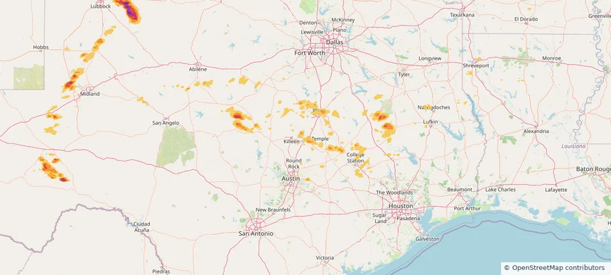 Temple, TX — April 24, 2025 — regional hail footprint preview