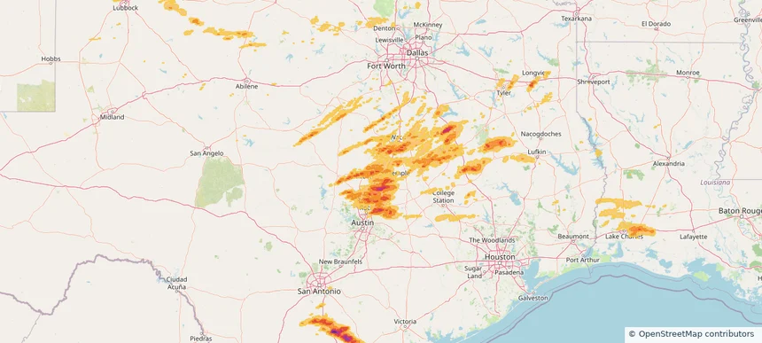 Temple, TX — April 30, 2025 — regional hail footprint preview