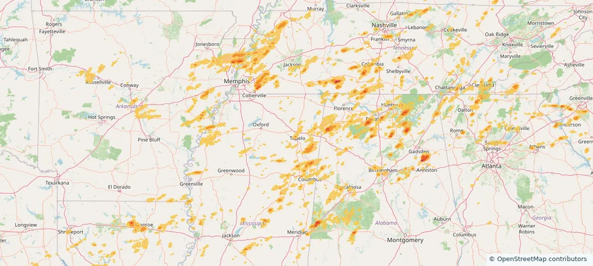 Tupelo, MS — May 02, 2025 — regional hail footprint preview