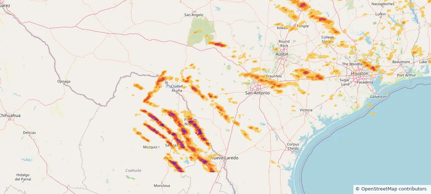 Uvalde, TX — May 02, 2025 — regional hail footprint preview