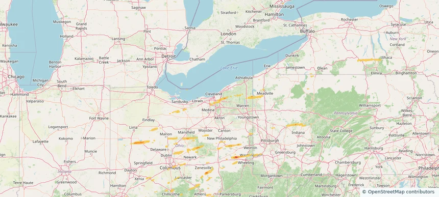 Warrensville Heights, OH — May 02, 2025 — regional hail footprint preview