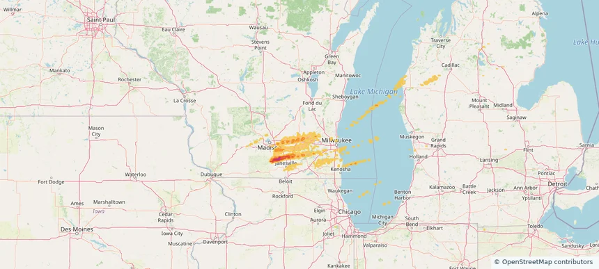 Watertown, WI — April 18, 2025 — regional hail footprint preview