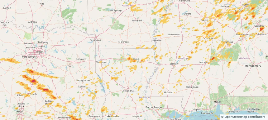 West Monroe, LA — May 02, 2025 — regional hail footprint preview