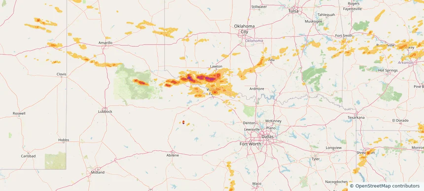 Wichita Falls, TX — May 01, 2025 — regional hail footprint preview